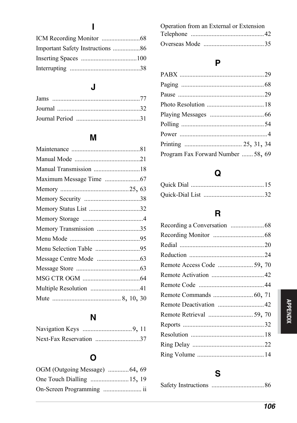 Brother FAX-1030E User Manual | Page 113 / 118