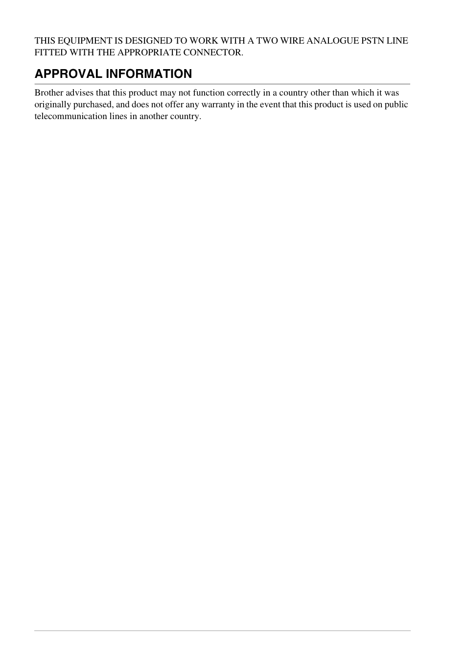 Approval information | Brother FAX-1030E User Manual | Page 2 / 118