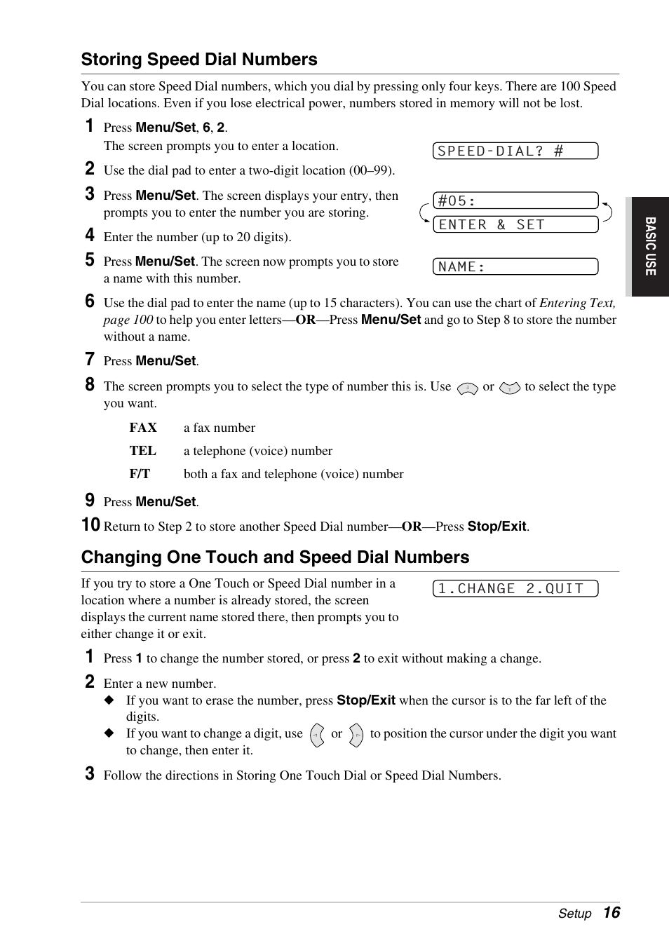 Storing speed dial numbers, Changing one touch and speed dial numbers | Brother FAX-1030E User Manual | Page 23 / 118