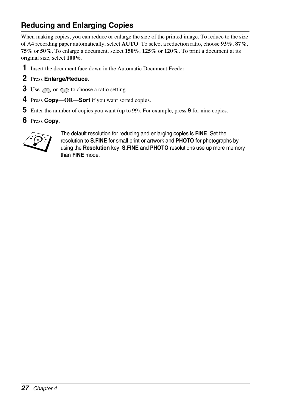 Reducing and enlarging copies | Brother FAX-1030E User Manual | Page 34 / 118