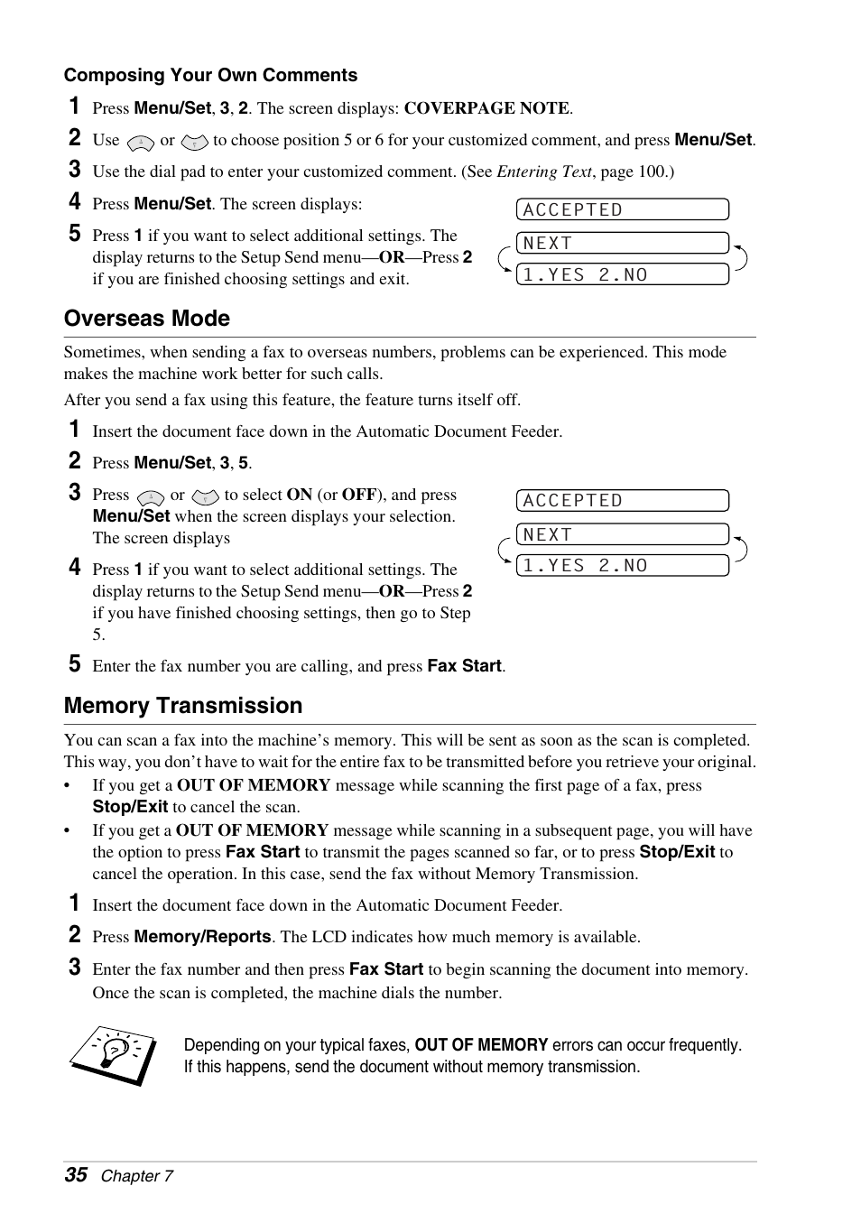 Overseas mode, Memory transmission | Brother FAX-1030E User Manual | Page 42 / 118