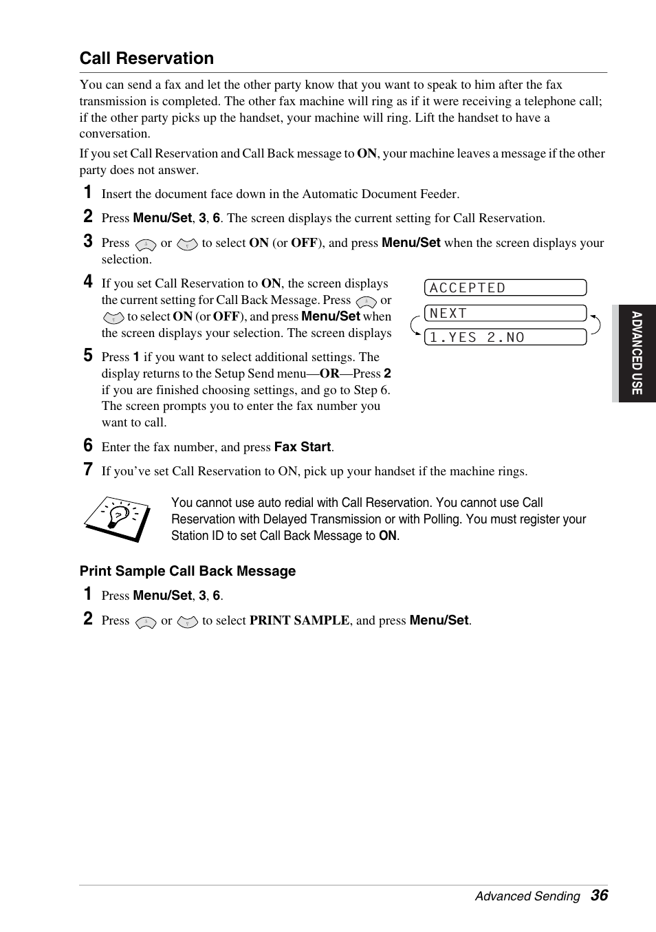 Call reservation | Brother FAX-1030E User Manual | Page 43 / 118