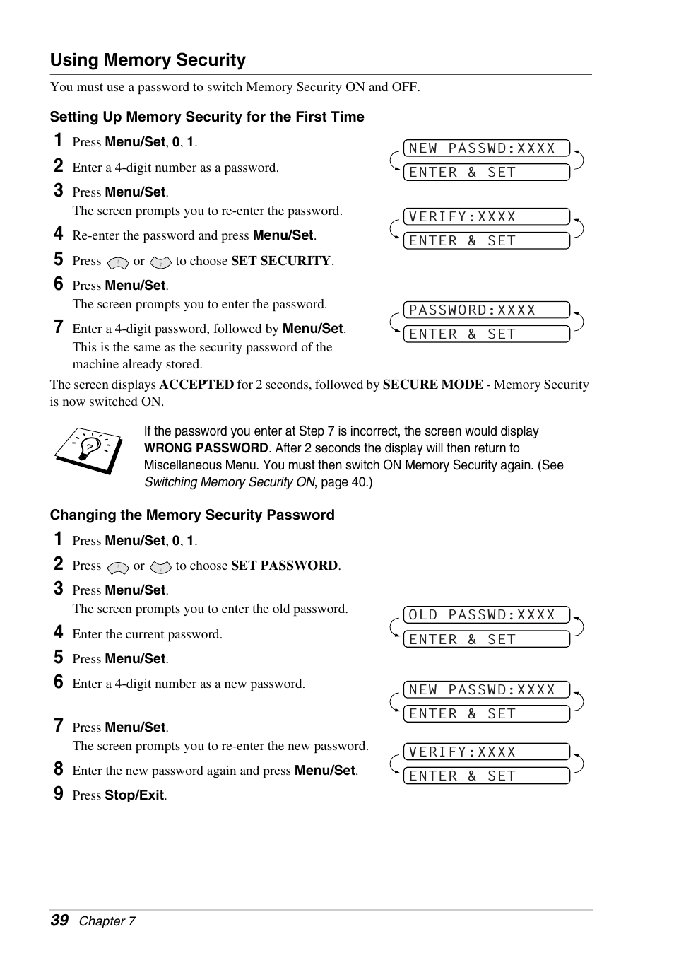 Using memory security | Brother FAX-1030E User Manual | Page 46 / 118