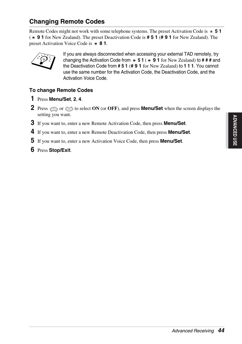 Changing remote codes | Brother FAX-1030E User Manual | Page 51 / 118