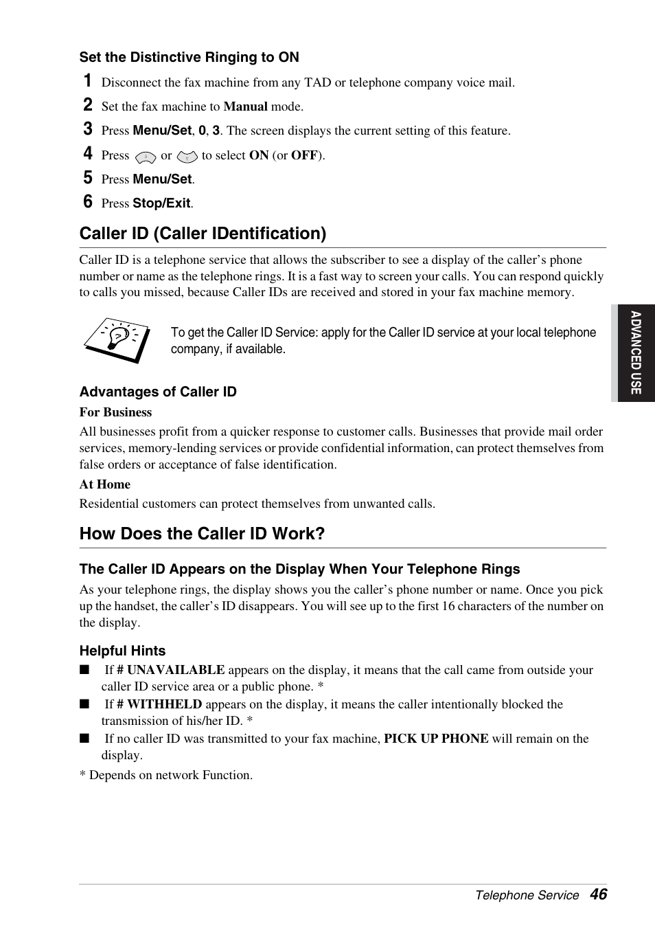 Caller id (caller identification), How does the caller id work | Brother FAX-1030E User Manual | Page 53 / 118