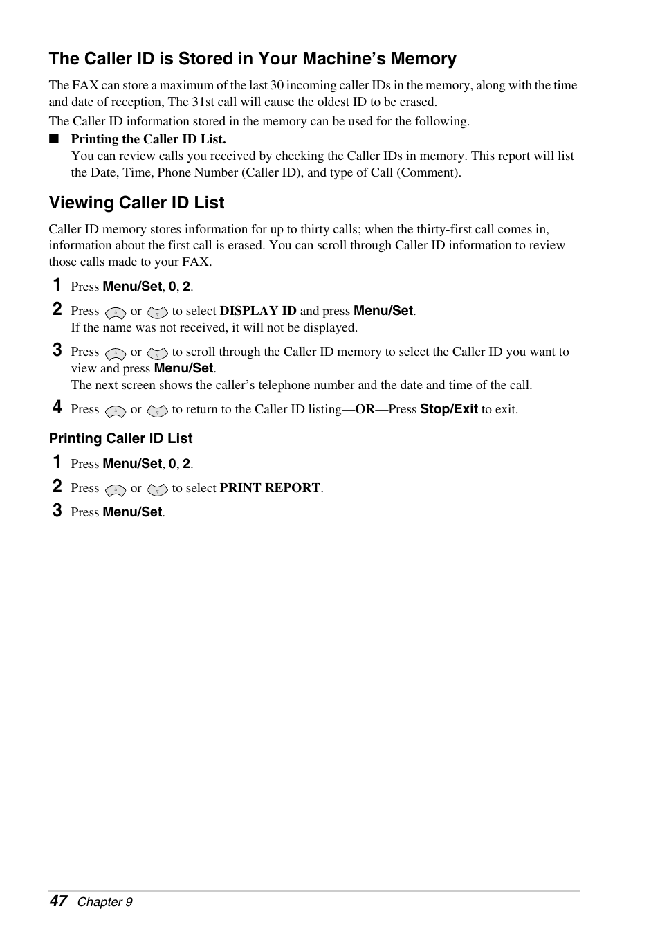 The caller id is stored in your machine’s memory, Viewing caller id list | Brother FAX-1030E User Manual | Page 54 / 118