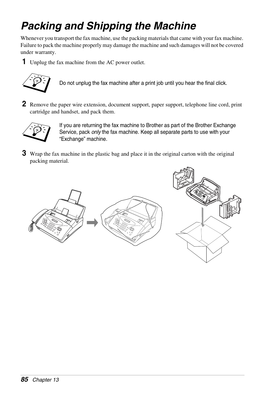 Packing and shipping the machine | Brother FAX-1030E User Manual | Page 92 / 118