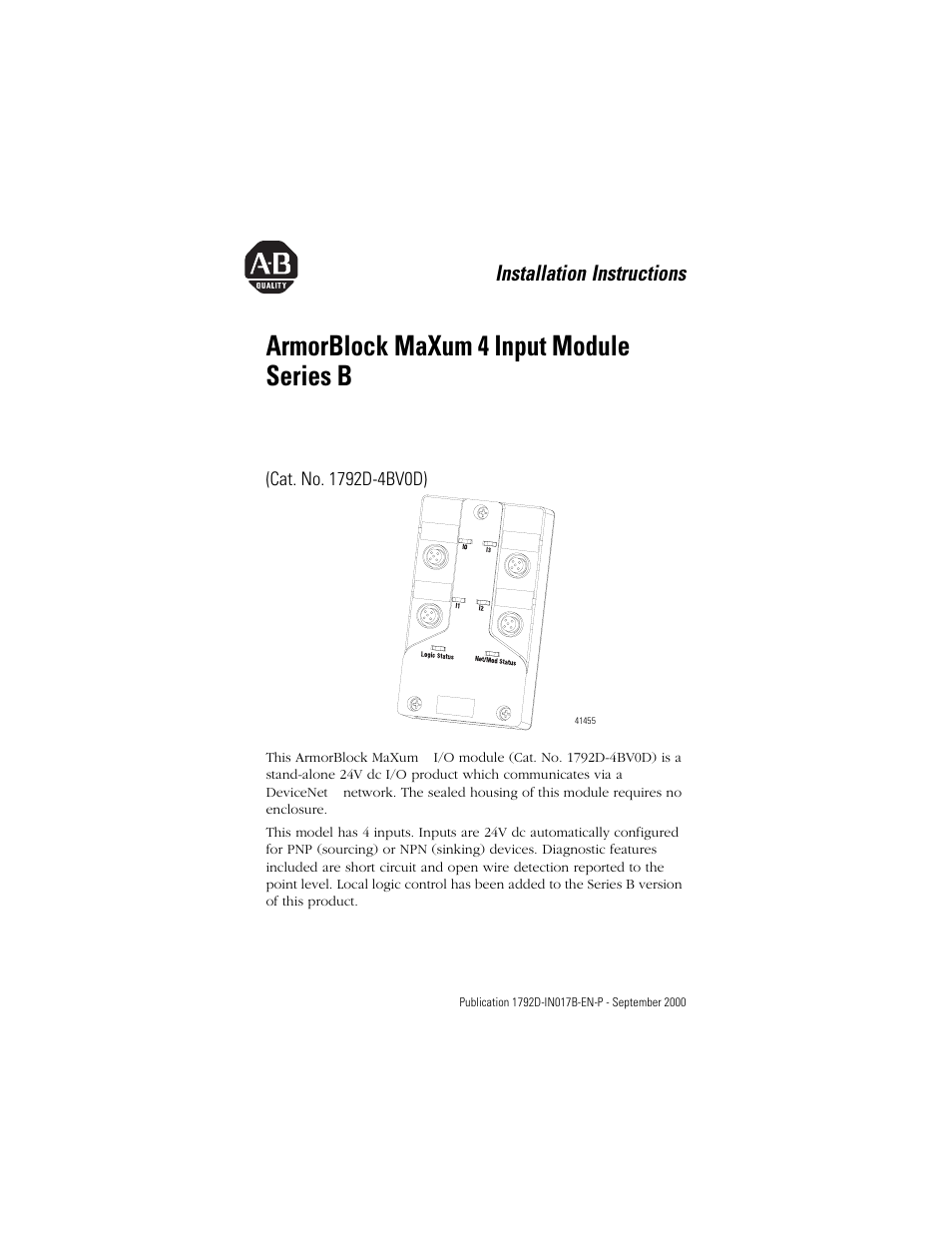 Rockwell Automation 1792D-4BVOD ArmorBlock MaXum 4 Input Module Series B User Manual | 16 pages