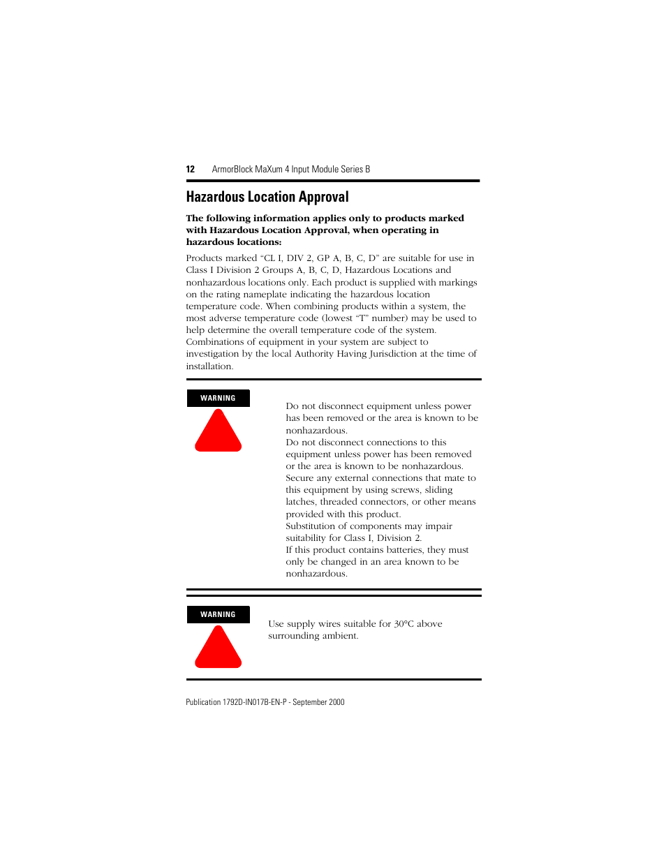 Hazardous location approval | Rockwell Automation 1792D-4BVOD ArmorBlock MaXum 4 Input Module Series B User Manual | Page 12 / 16