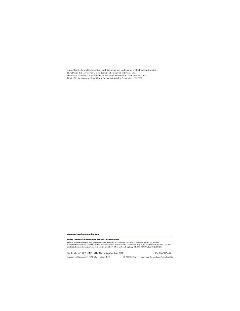 Back cover | Rockwell Automation 1792D-4BVOD ArmorBlock MaXum 4 Input Module Series B User Manual | Page 16 / 16