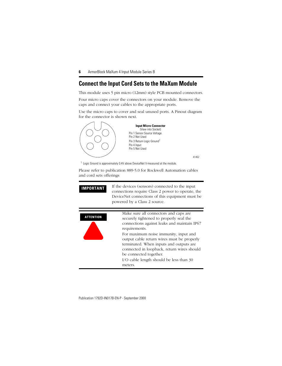 Connect the input cord sets to the maxum module | Rockwell Automation 1792D-4BVOD ArmorBlock MaXum 4 Input Module Series B User Manual | Page 6 / 16