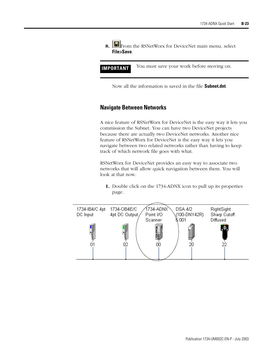 Navigate between networks | Rockwell Automation 1734-ADNX POINT I/O DeviceNet Adpater User Manual User Manual | Page 103 / 136