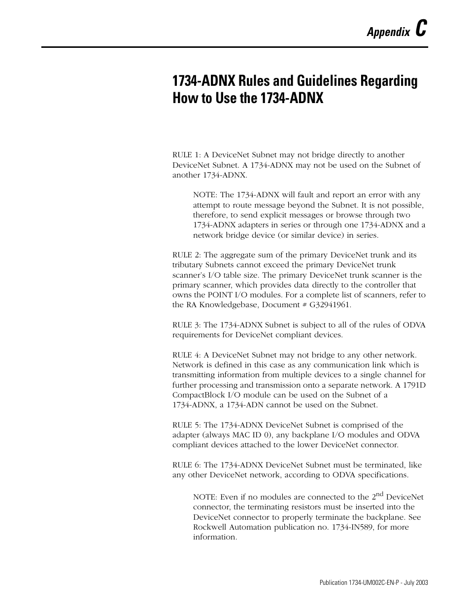 Appendix | Rockwell Automation 1734-ADNX POINT I/O DeviceNet Adpater User Manual User Manual | Page 113 / 136