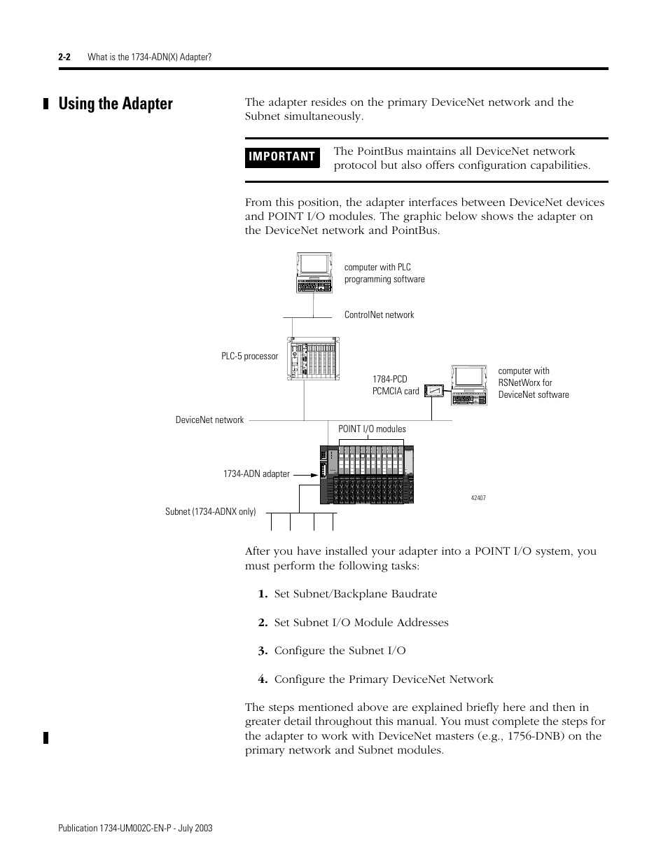Using the adapter | Rockwell Automation 1734-ADNX POINT I/O DeviceNet Adpater User Manual User Manual | Page 22 / 136