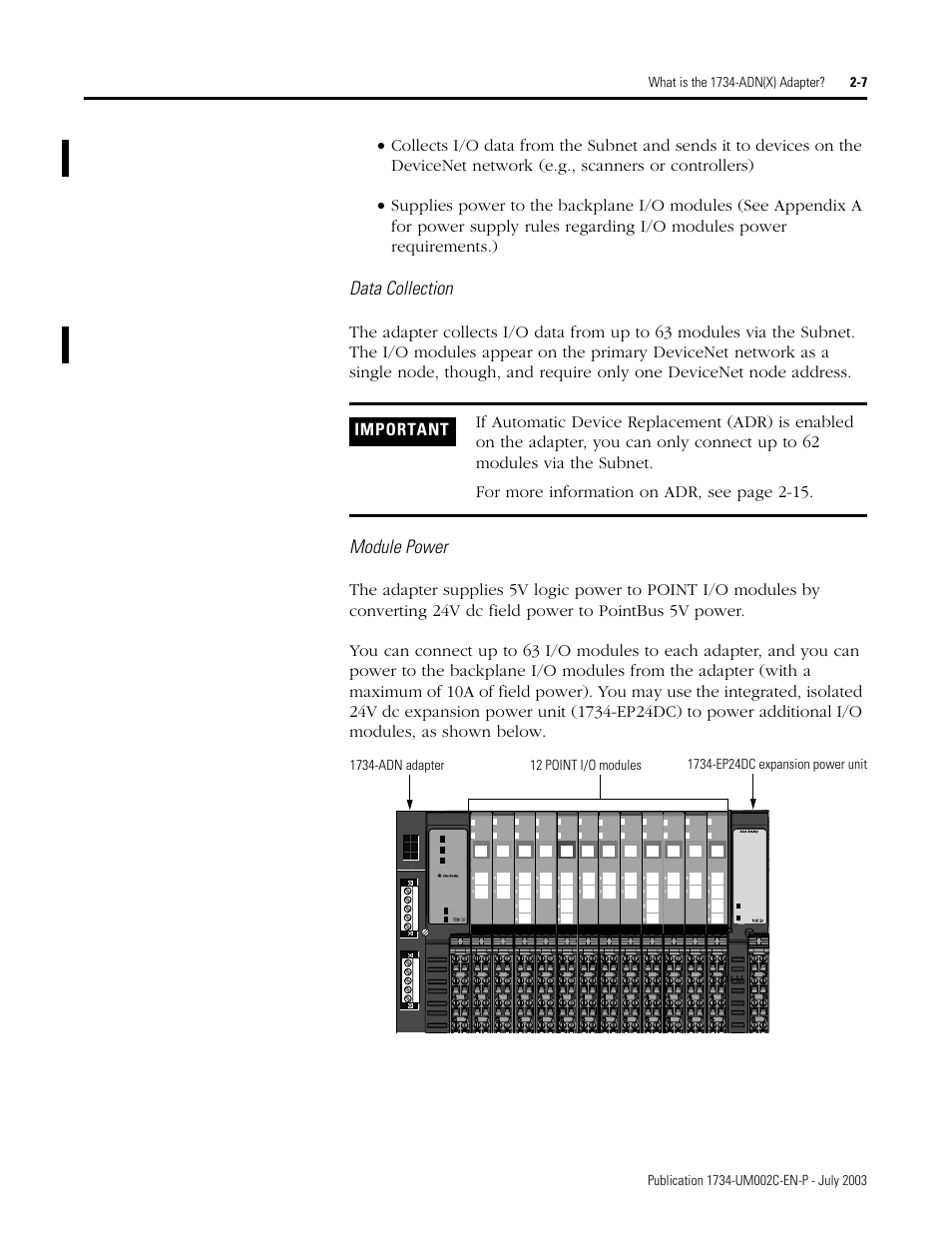Data collection, Module power | Rockwell Automation 1734-ADNX POINT I/O DeviceNet Adpater User Manual User Manual | Page 27 / 136
