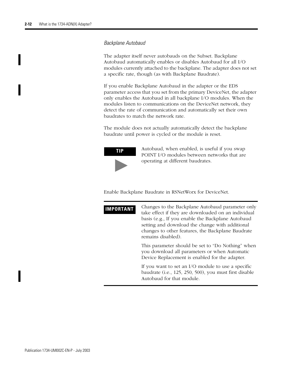 Backplane autobaud feat | Rockwell Automation 1734-ADNX POINT I/O DeviceNet Adpater User Manual User Manual | Page 32 / 136