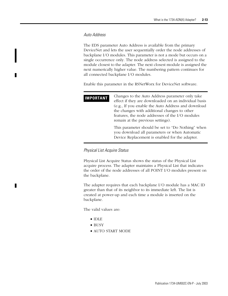 E auto address | Rockwell Automation 1734-ADNX POINT I/O DeviceNet Adpater User Manual User Manual | Page 33 / 136