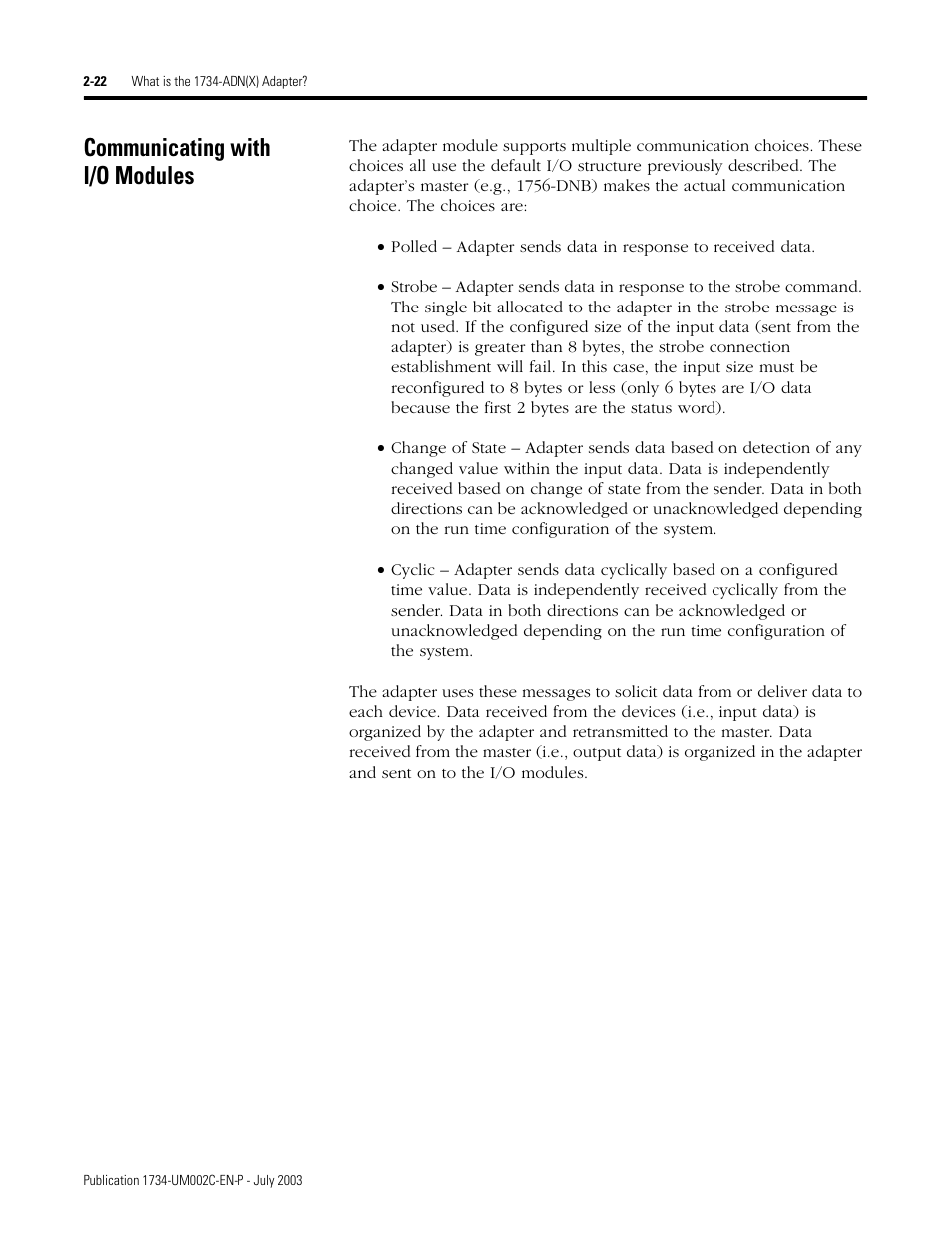 Communicating with i/o modules | Rockwell Automation 1734-ADNX POINT I/O DeviceNet Adpater User Manual User Manual | Page 42 / 136