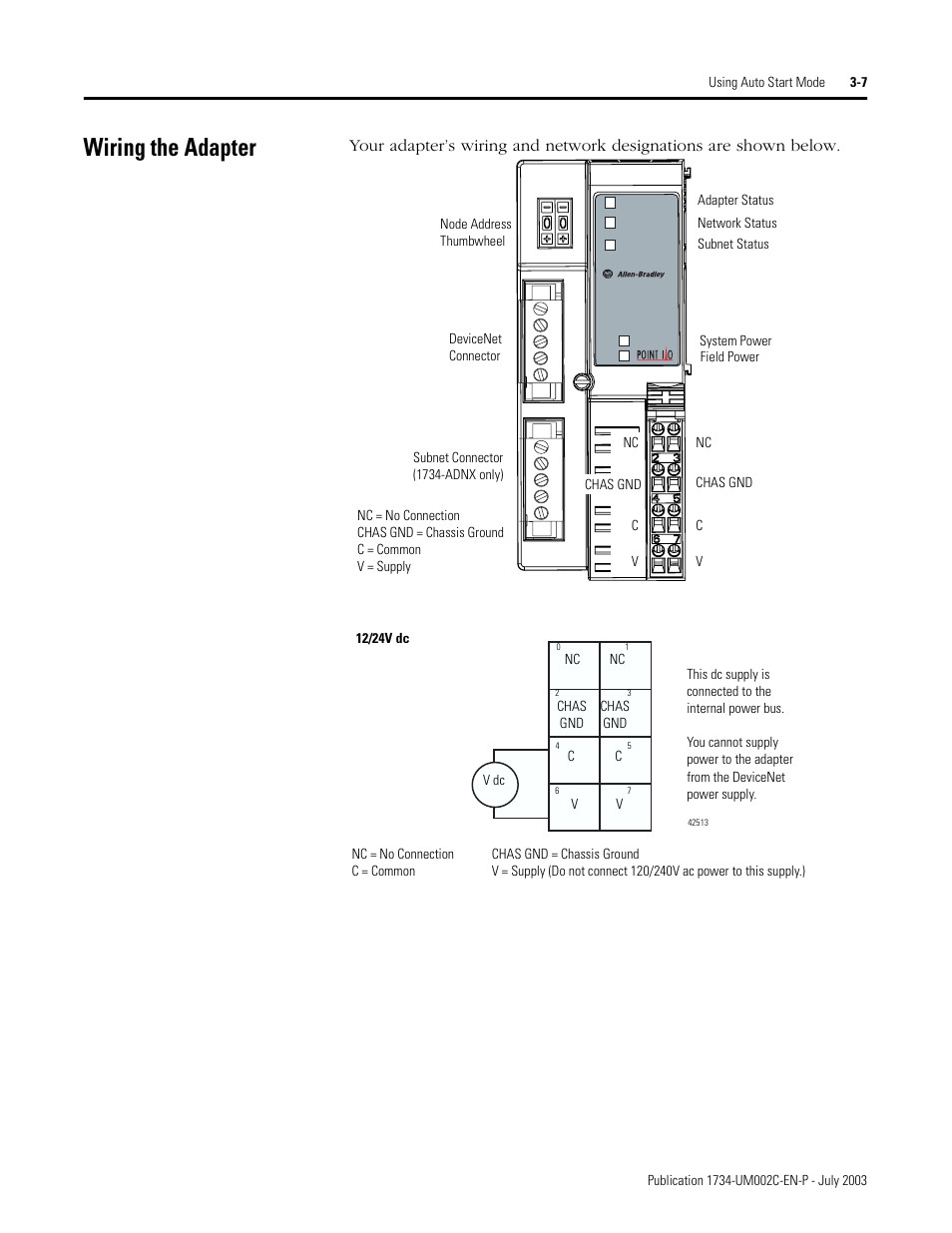 Wiring the adapter | Rockwell Automation 1734-ADNX POINT I/O DeviceNet Adpater User Manual User Manual | Page 51 / 136