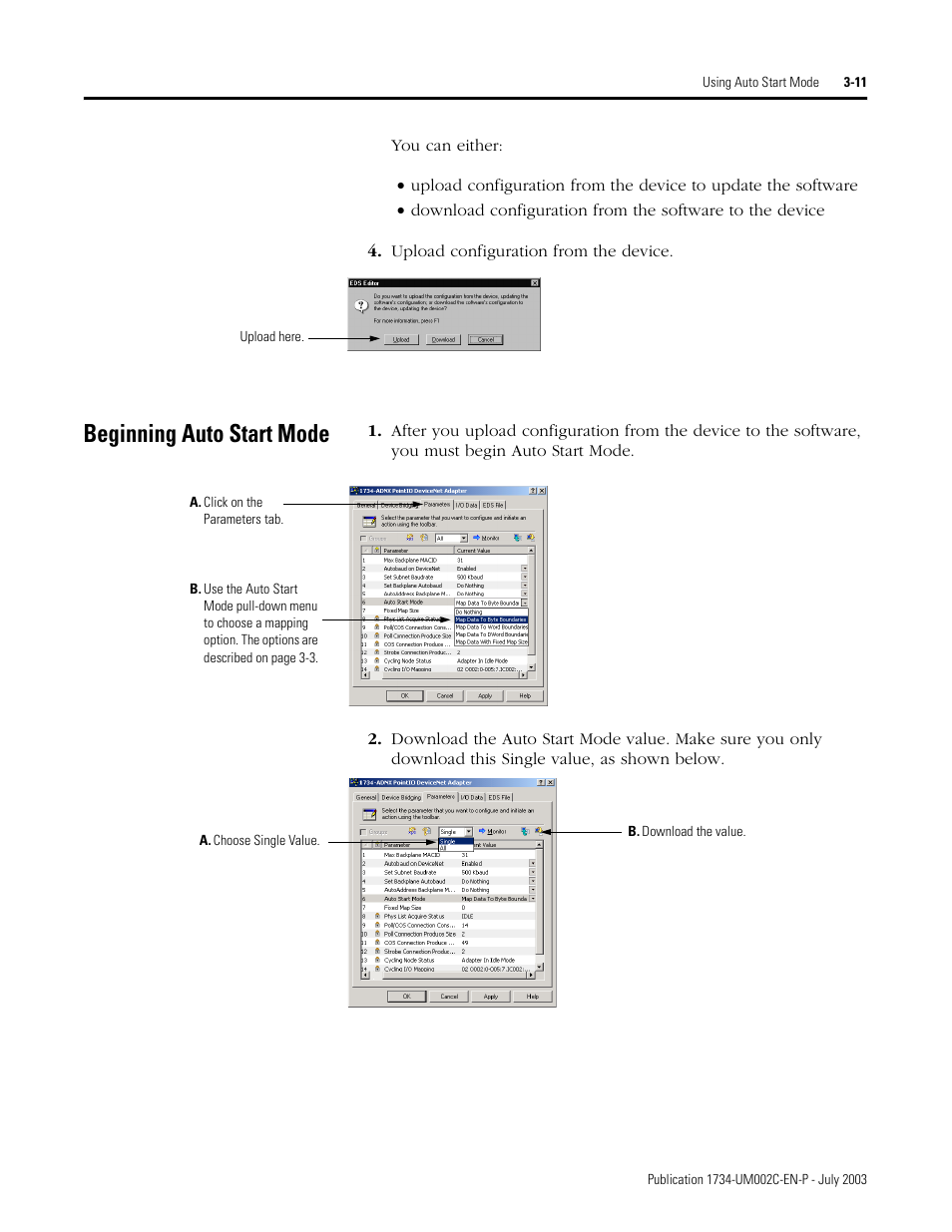 Beginning auto start mode | Rockwell Automation 1734-ADNX POINT I/O DeviceNet Adpater User Manual User Manual | Page 55 / 136