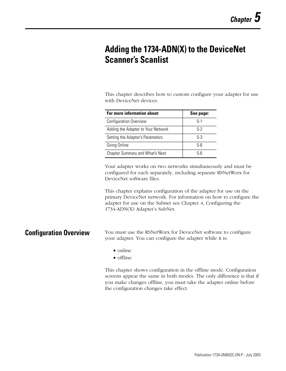 Configuration overview, Chapter | Rockwell Automation 1734-ADNX POINT I/O DeviceNet Adpater User Manual User Manual | Page 67 / 136