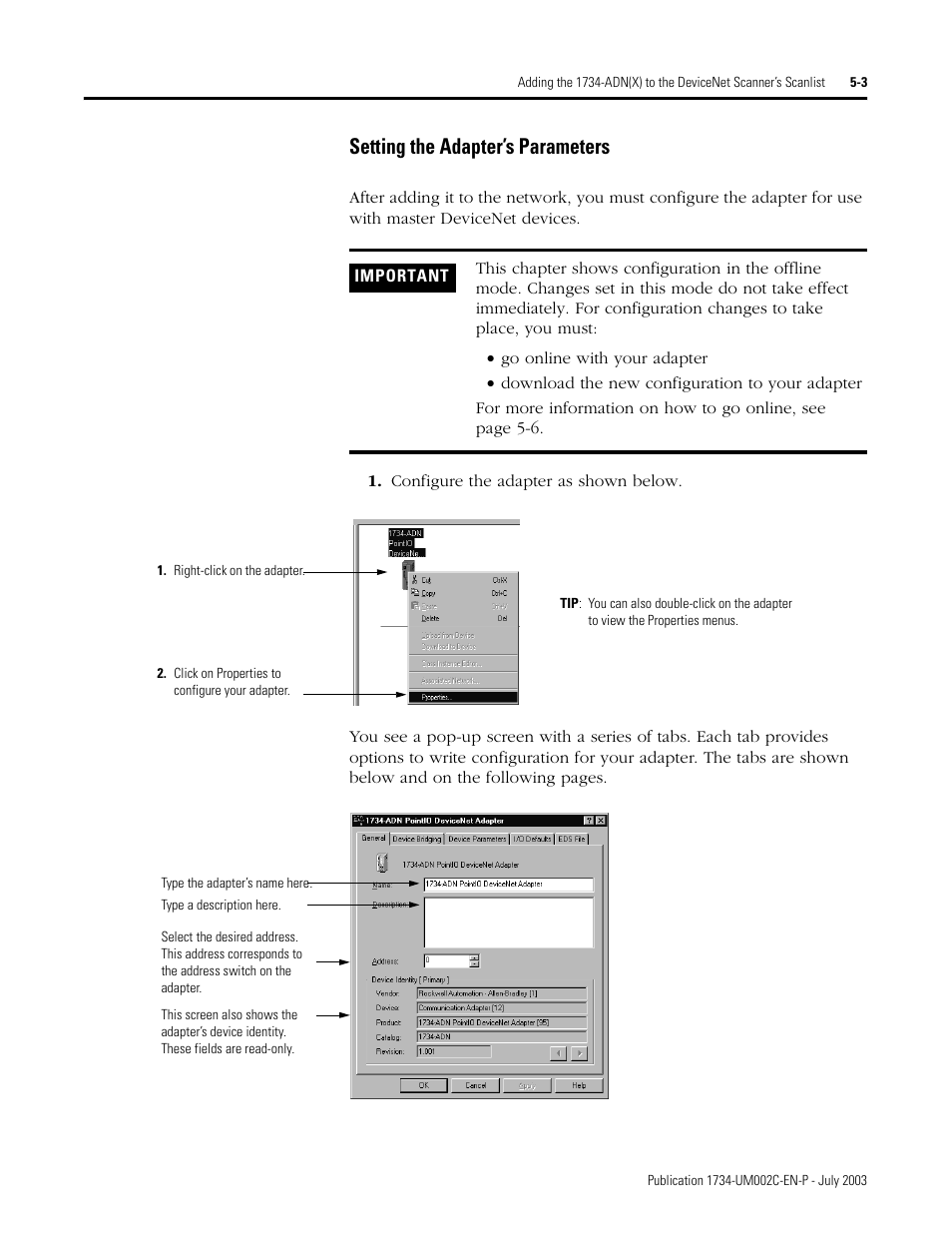 Setting the adapter’s parameters | Rockwell Automation 1734-ADNX POINT I/O DeviceNet Adpater User Manual User Manual | Page 69 / 136
