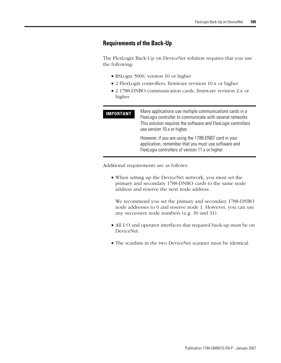 Requirements of the back-up | Rockwell Automation 1794-L34 FlexLogix Controller System User Manual User Manual | Page 105 / 130