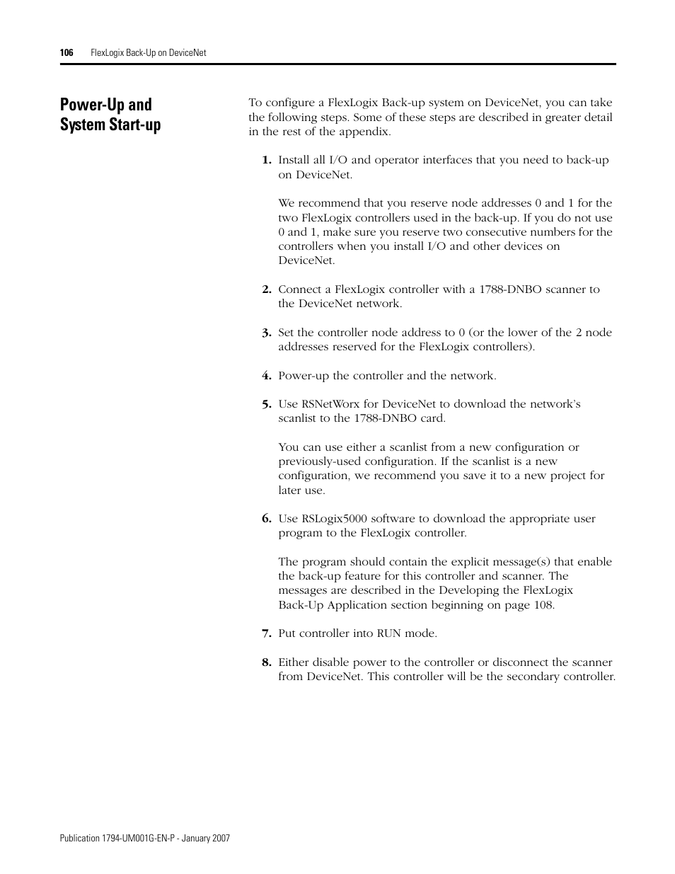 Power-up and system start-up | Rockwell Automation 1794-L34 FlexLogix Controller System User Manual User Manual | Page 106 / 130