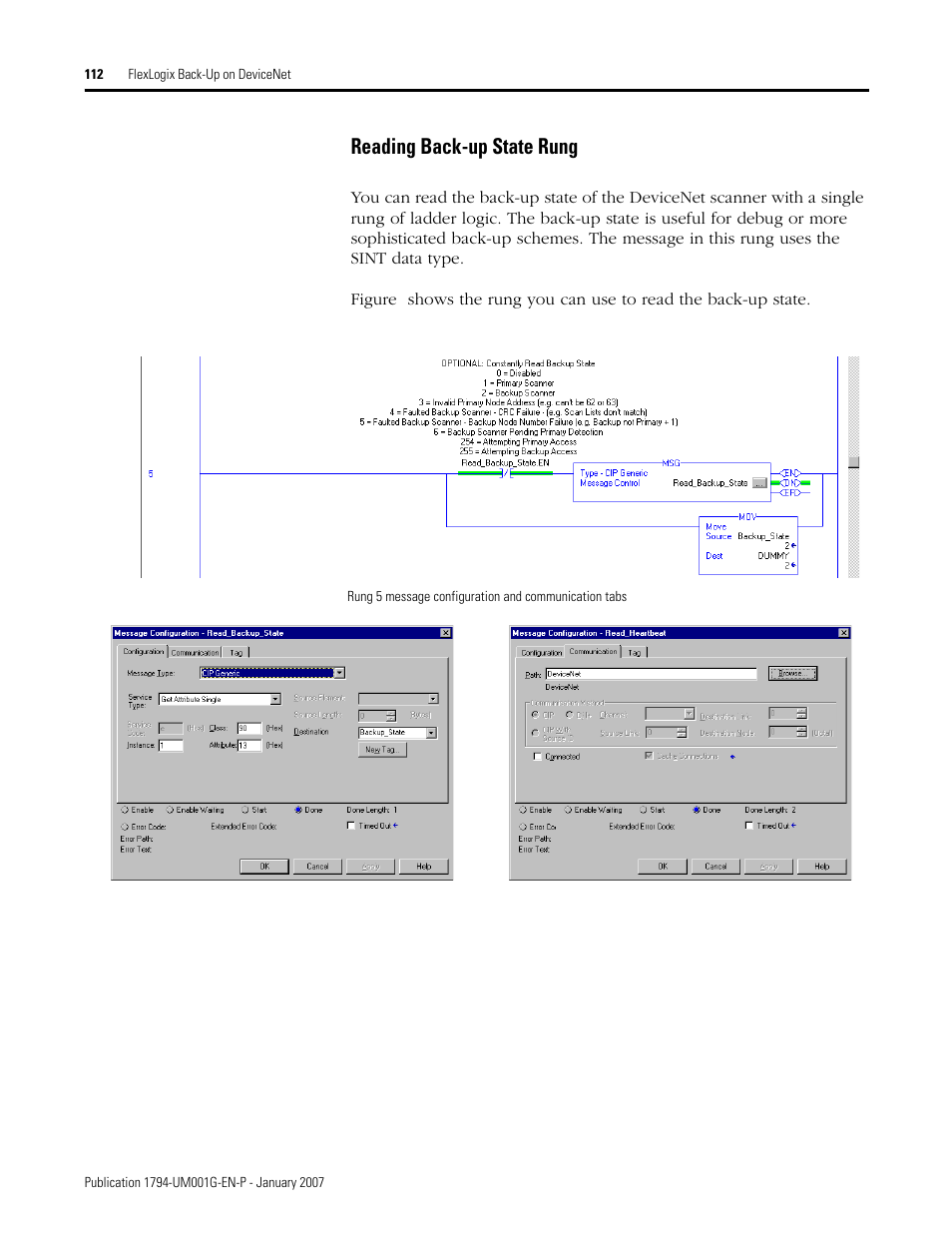 Reading back-up state rung | Rockwell Automation 1794-L34 FlexLogix Controller System User Manual User Manual | Page 112 / 130