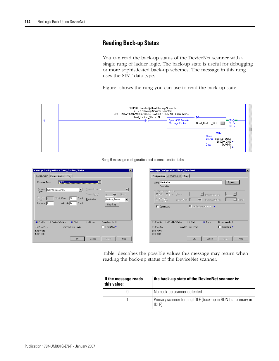 Reading back-up status | Rockwell Automation 1794-L34 FlexLogix Controller System User Manual User Manual | Page 114 / 130