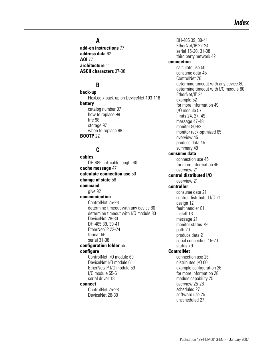 Index | Rockwell Automation 1794-L34 FlexLogix Controller System User Manual User Manual | Page 123 / 130