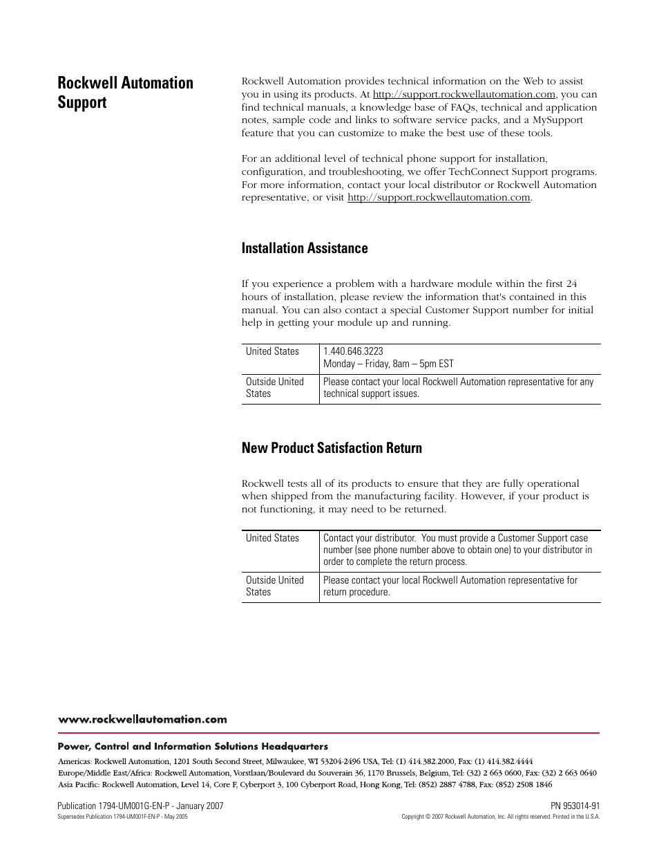 Back cover, Rockwell automation support, Installation assistance | New product satisfaction return | Rockwell Automation 1794-L34 FlexLogix Controller System User Manual User Manual | Page 130 / 130