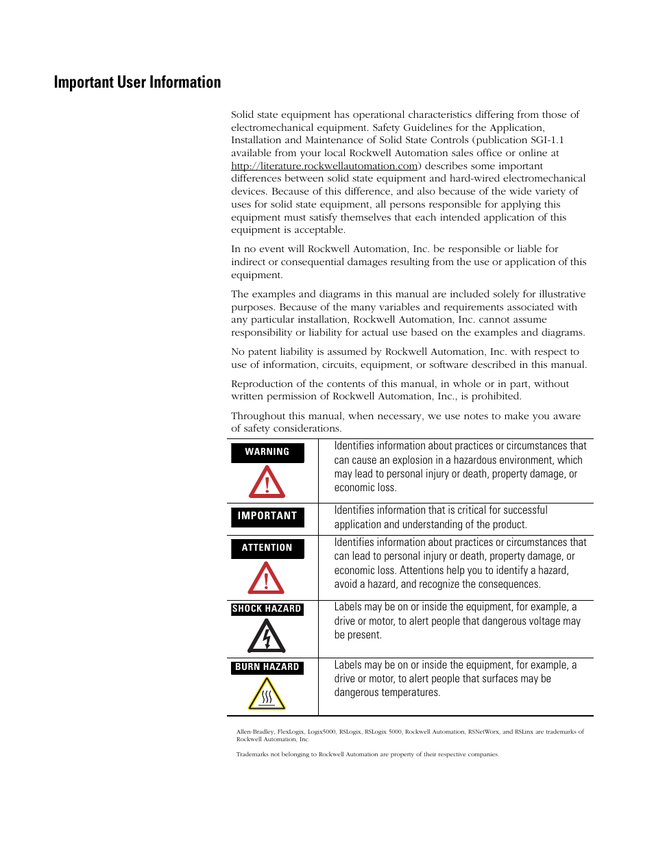 Important user information | Rockwell Automation 1794-L34 FlexLogix Controller System User Manual User Manual | Page 2 / 130