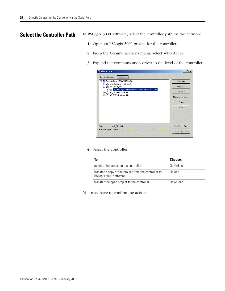 Select the controller path | Rockwell Automation 1794-L34 FlexLogix Controller System User Manual User Manual | Page 20 / 130