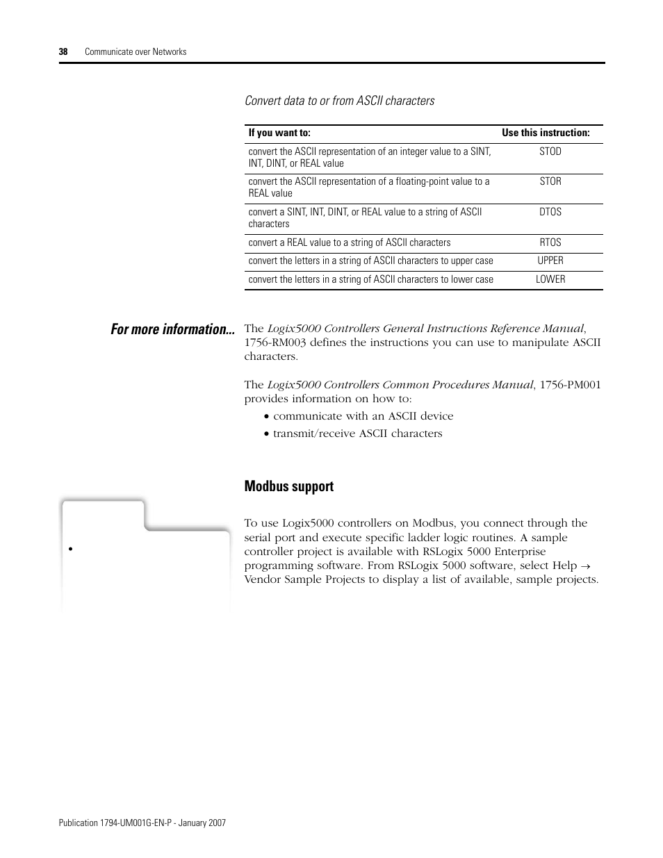 Modbus support, For more information | Rockwell Automation 1794-L34 FlexLogix Controller System User Manual User Manual | Page 38 / 130