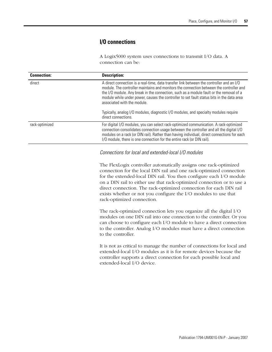 I/o connections | Rockwell Automation 1794-L34 FlexLogix Controller System User Manual User Manual | Page 57 / 130