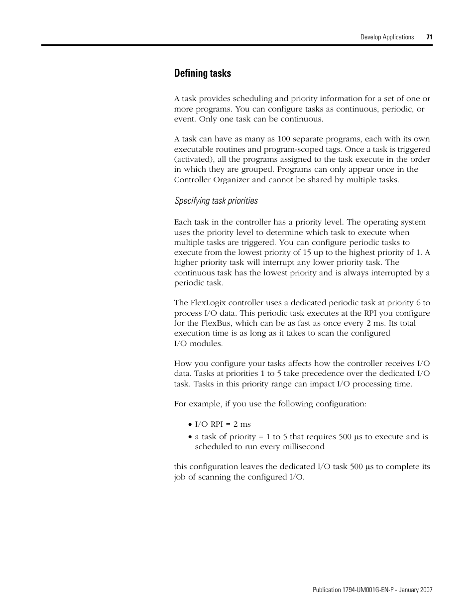 Defining tasks | Rockwell Automation 1794-L34 FlexLogix Controller System User Manual User Manual | Page 71 / 130