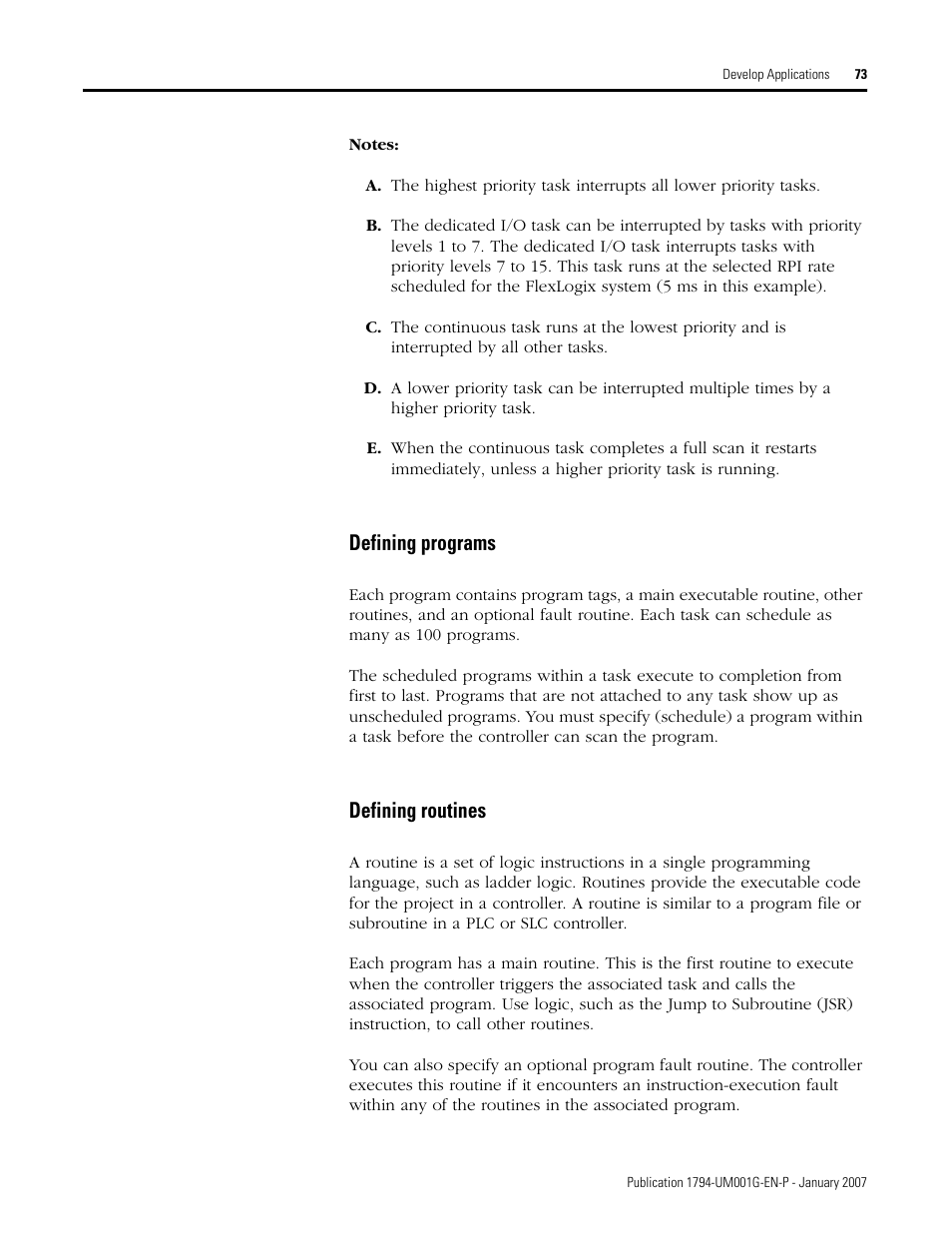 Defining programs defining routines, Defining programs, Defining routines | Rockwell Automation 1794-L34 FlexLogix Controller System User Manual User Manual | Page 73 / 130