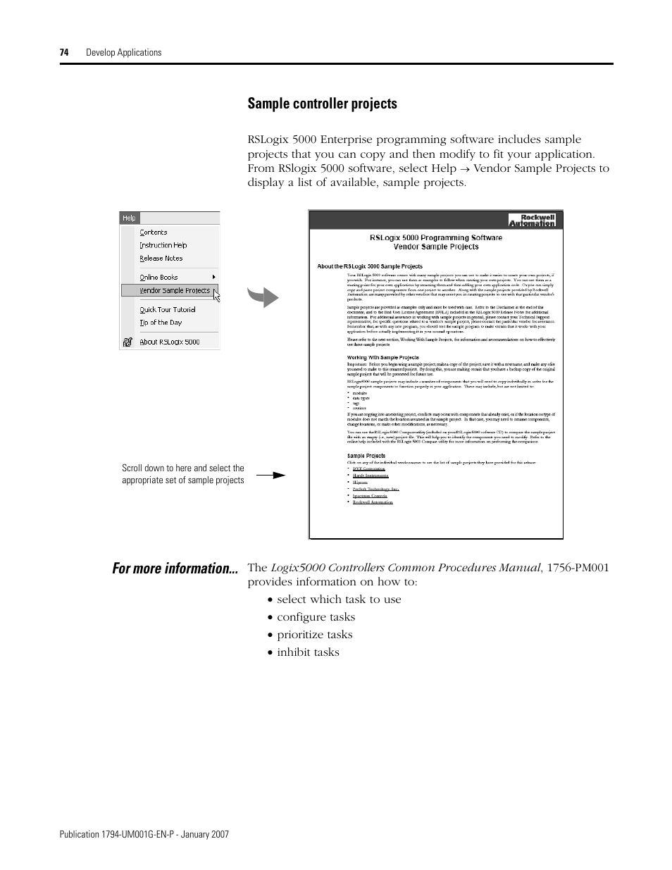 Sample controller projects, For more information | Rockwell Automation 1794-L34 FlexLogix Controller System User Manual User Manual | Page 74 / 130