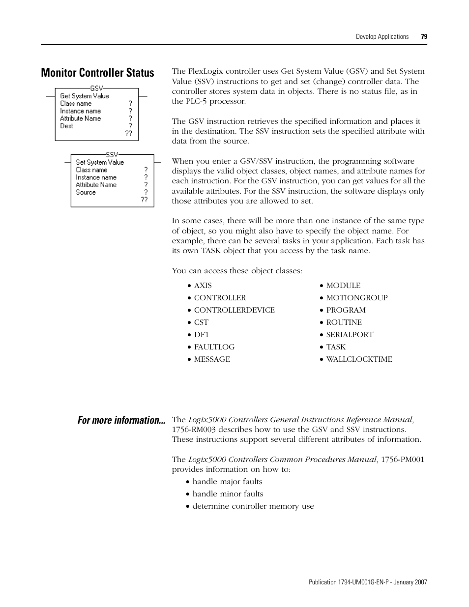 Monitor controller status, For more information | Rockwell Automation 1794-L34 FlexLogix Controller System User Manual User Manual | Page 79 / 130