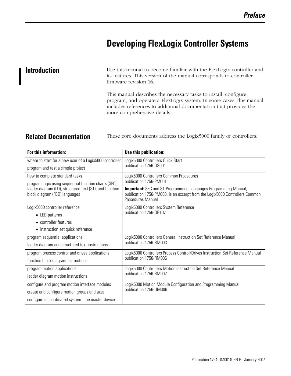 Preface - developing flexlogix controller systems, Introduction, Related documentation | Preface, Developing flexlogix controller systems, Introduction related documentation | Rockwell Automation 1794-L34 FlexLogix Controller System User Manual User Manual | Page 9 / 130