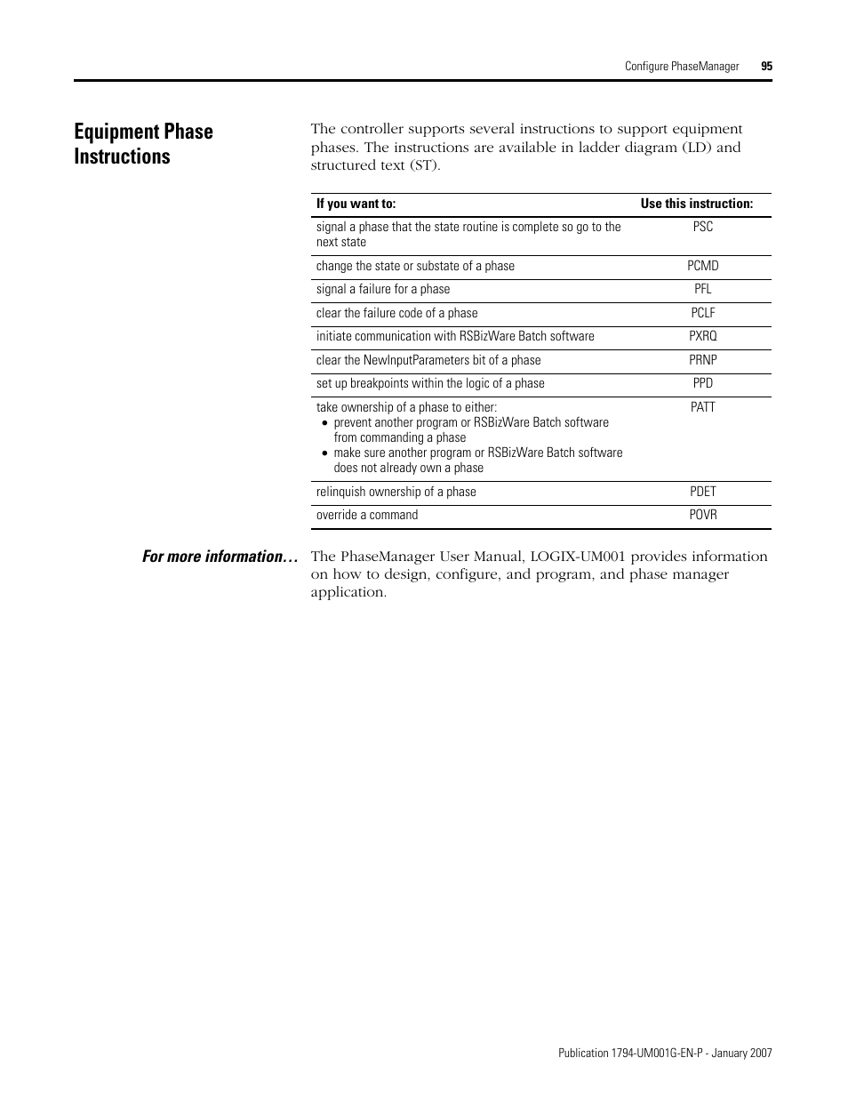 Equipment phase instructions | Rockwell Automation 1794-L34 FlexLogix Controller System User Manual User Manual | Page 95 / 130