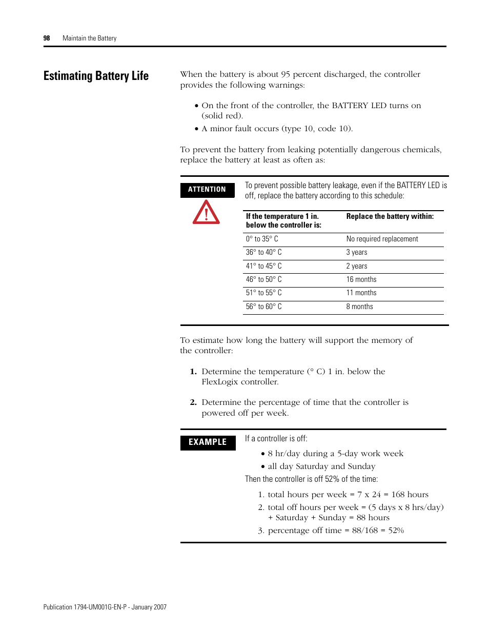 Estimating battery life | Rockwell Automation 1794-L34 FlexLogix Controller System User Manual User Manual | Page 98 / 130