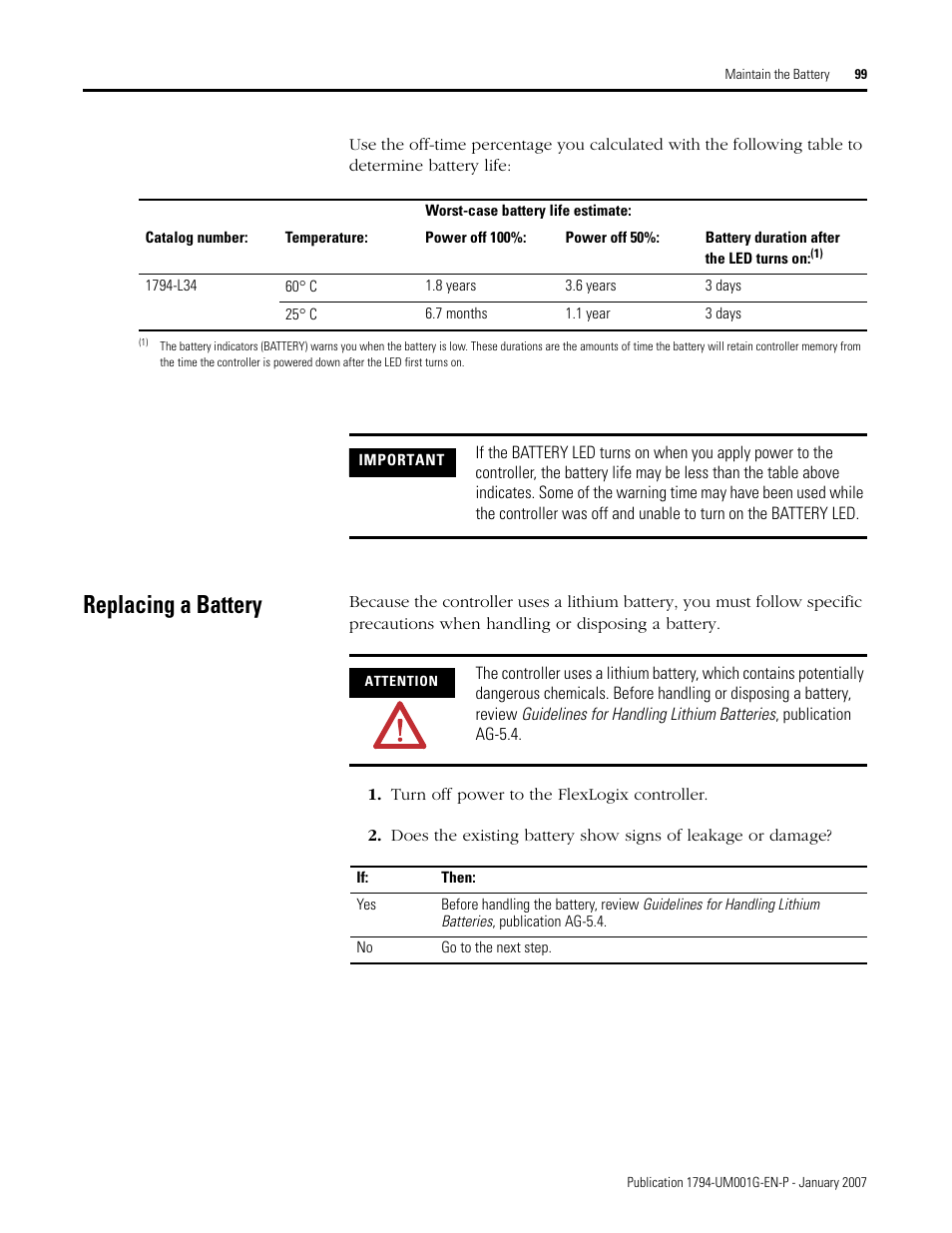 Replacing a battery | Rockwell Automation 1794-L34 FlexLogix Controller System User Manual User Manual | Page 99 / 130