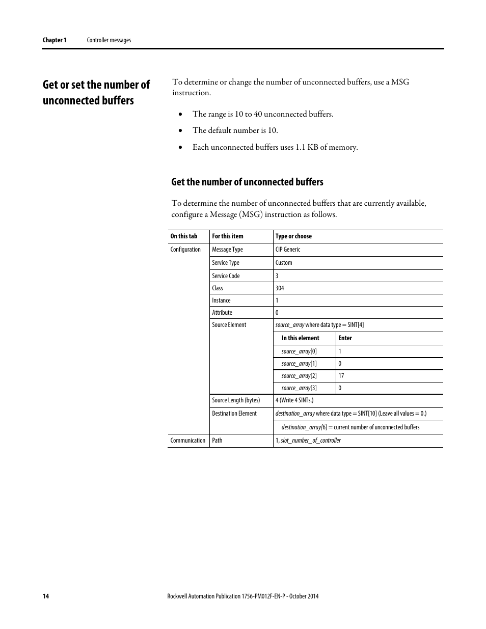 Get or set the number of unconnected buffers, Get the number of unconnected buffers, Get or set the | Number of unconnected buffers | Rockwell Automation Logix5000 Controllers Messages Programming Manual User Manual | Page 14 / 34