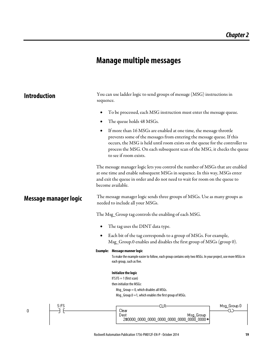 2 - manage multiple messages, Introduction, Message manager logic | Chapter 2, Manage multiple messages, Introduction message manager logic | Rockwell Automation Logix5000 Controllers Messages Programming Manual User Manual | Page 19 / 34