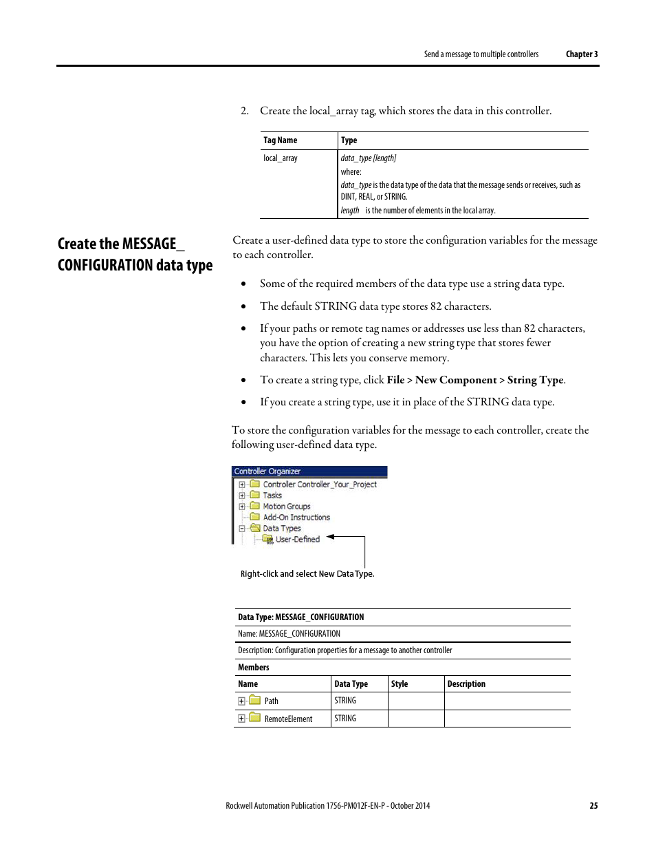 Create the message_ configuration data type | Rockwell Automation Logix5000 Controllers Messages Programming Manual User Manual | Page 25 / 34