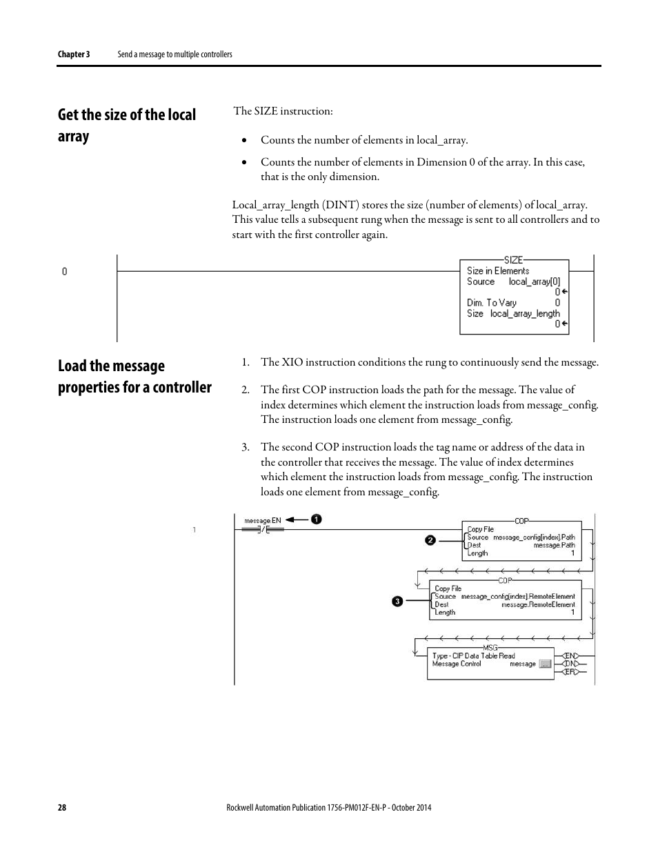 Get the size of the local array, Load the message properties for a controller | Rockwell Automation Logix5000 Controllers Messages Programming Manual User Manual | Page 28 / 34