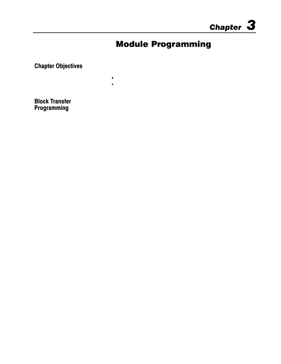 3 - module programming, Chapter objectives, Block transfer | Module programming | Rockwell Automation 1771-VHSC , D17716.5.74 Very High S User Manual | Page 35 / 80