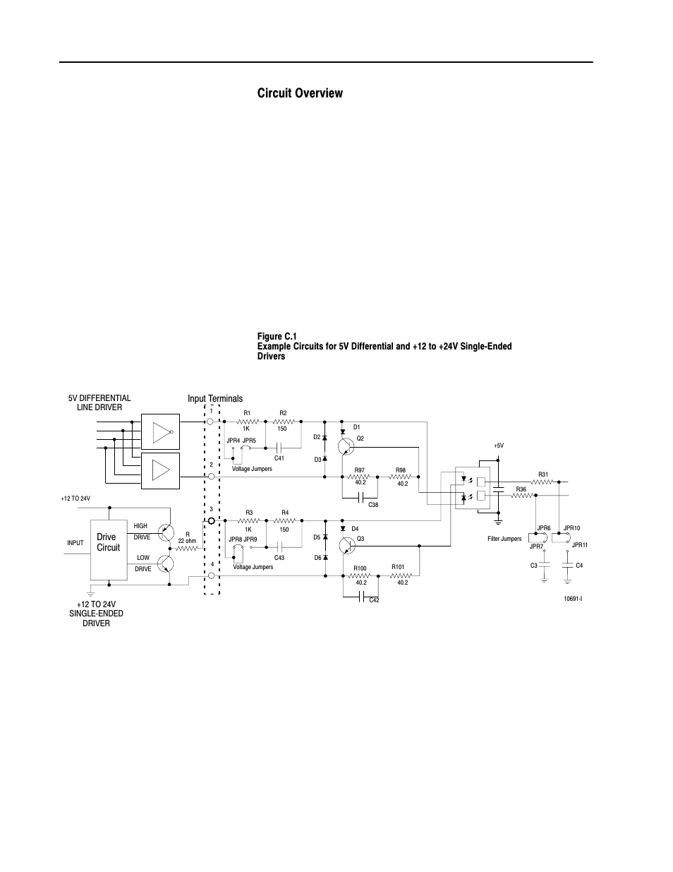 Circuit overview, Application considerations c–2, Input terminals | Drive circuit | Rockwell Automation 1771-VHSC , D17716.5.74 Very High S User Manual | Page 59 / 80